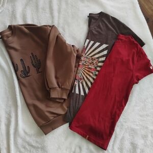 Brown Sweatshirt and Red T-Shirt Set